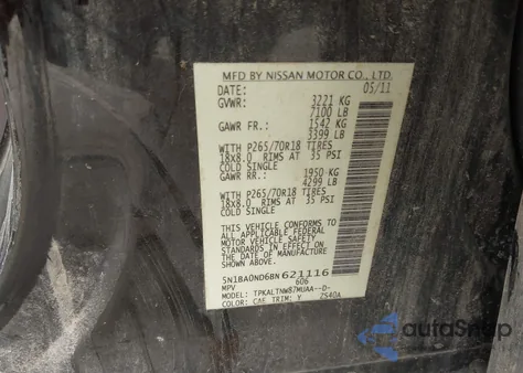 2011 Nissan Armada Sv из США, поврежденный, VIN 5N1BA0ND6BN621116